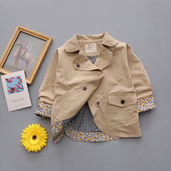2017春装女童风衣宝宝外套韩版婴儿童装开衫女童小西装单排扣外套