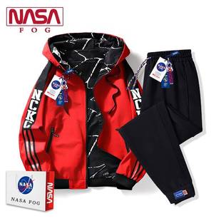 NASA联名双面穿休闲套装男春秋季潮流青少年帅气加棉运动服两件套