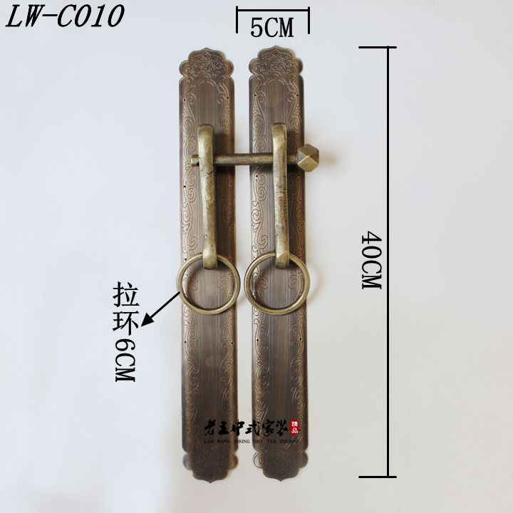 新品老王家装中式仿古纯铜大直条对开门门拉手 大门拉环 长40C