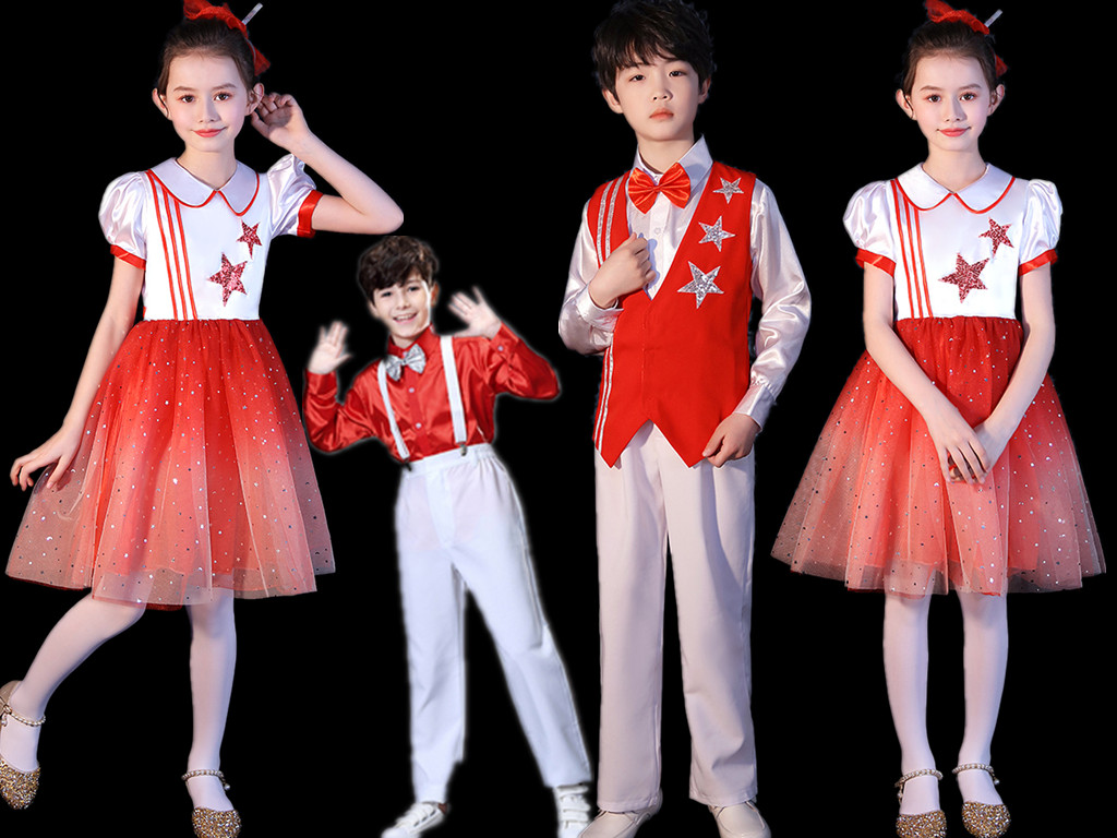十一儿童合唱演出服男女童礼服中小学生蓬蓬纱裙诗歌朗诵大合唱团