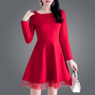 2022秋季新款连衣裙修身显瘦遮肚子减龄小黑裙气质打底裙红色礼服