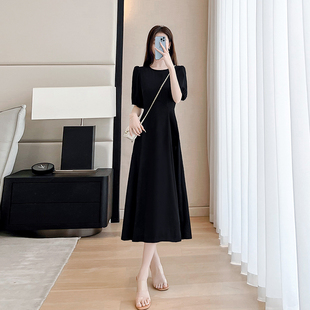 黑色赫本风雪纺连衣裙女2024夏季新款收腰显瘦气质高级感小黑裙子