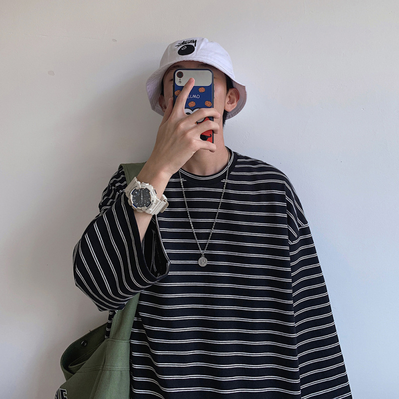 Sheng Qian clothing 2019 man Long sleeve T-shirt Chaopai ins Trend Korean Edition Easy Harajuku Harbor Wind stripe clothesin the Men's clothing, T-shirt  category - from Buy2taobao.com to provide professional Taobao agent buy service