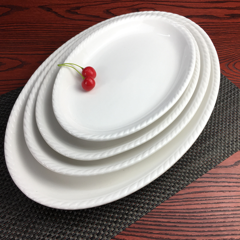 陶瓷鱼盘纯白色蒸鱼盘子椭圆形大号酒店餐具饭店餐厅专用商用盘子