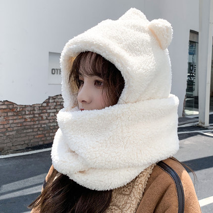 保暖韩版冬天小熊耳朵帽子围巾一体女秋冬季百搭可爱骑车毛绒潮|ruв категории Аксессуары, шарф/шарф/шаль - от Buy2taobao.com для оказания профессиональной услуги покупки агента Taobao