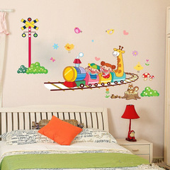 动漫卡通儿童房贴画卧室墙壁装饰贴纸长颈鹿动力火车墙贴墙纸壁纸