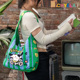 ins可爱条纹帆布袋小众设计大容量绿色托特包包女装书购物袋AI168