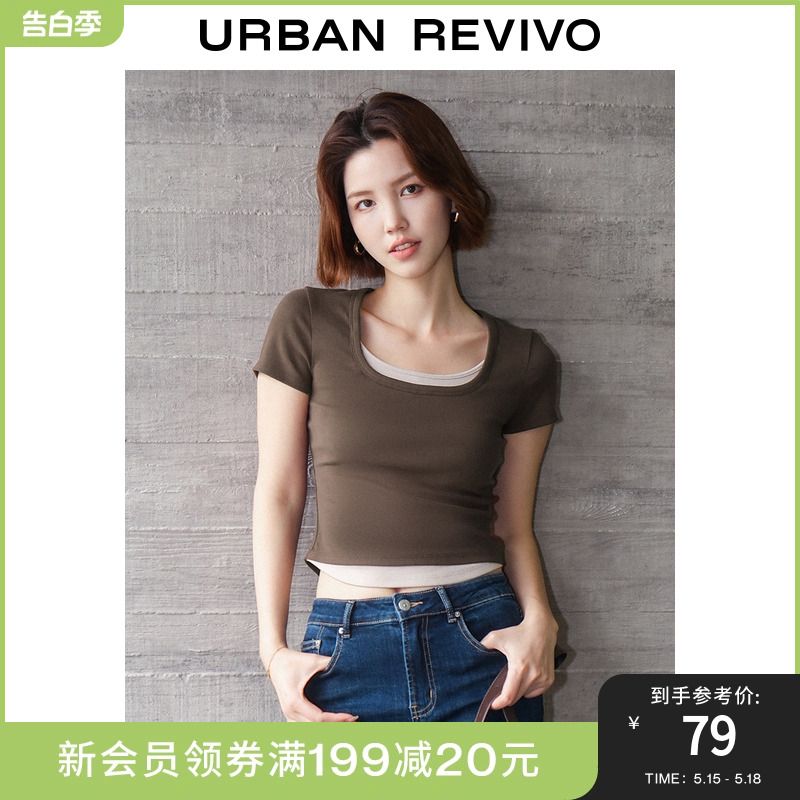 UR2024夏季新款女装潮流休闲简约假两件显瘦T恤衫UWV440147#