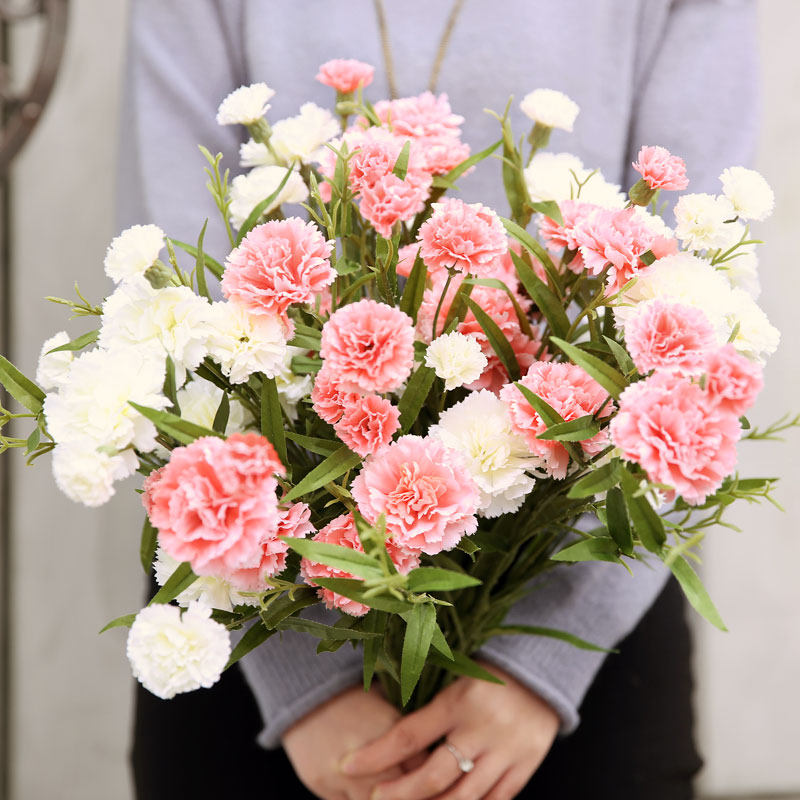 客厅装饰花花器插花绢花假花餐桌摆放花 母亲节礼物 康乃馨仿真花