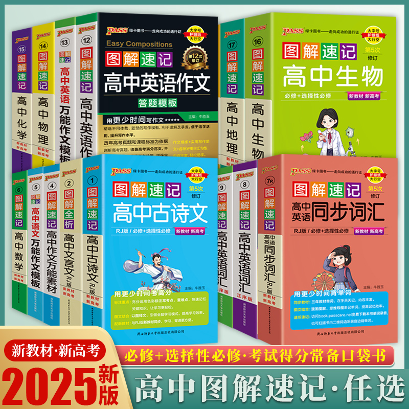 新高考2025pass绿卡图解速记高中英语词汇乱序版同步语文数学物理化学政治历史地理人教版高一二三高考高中知识大全素材积累便携版