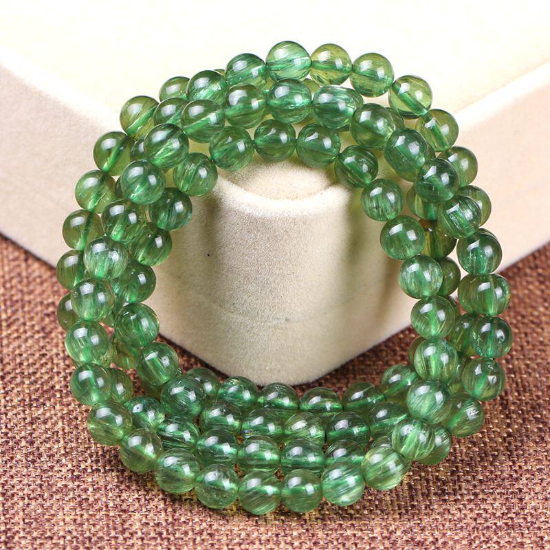 天然磷灰石手链绿色猫眼4圈手链多圈 典藏品