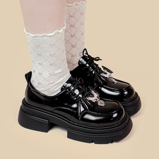 艾米与麦麦黑色学院风厚底增高小皮鞋日系女生jk粗跟配裙子的鞋子