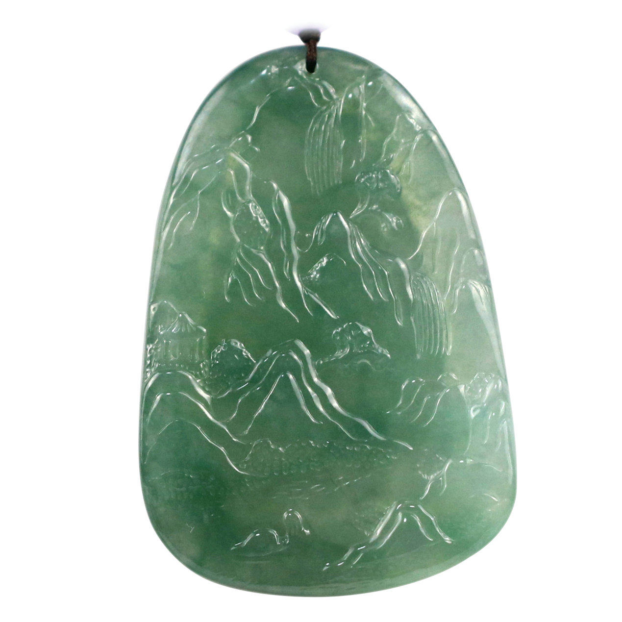 老坑冰糯种浅绿山水牌 含绳重25.33g