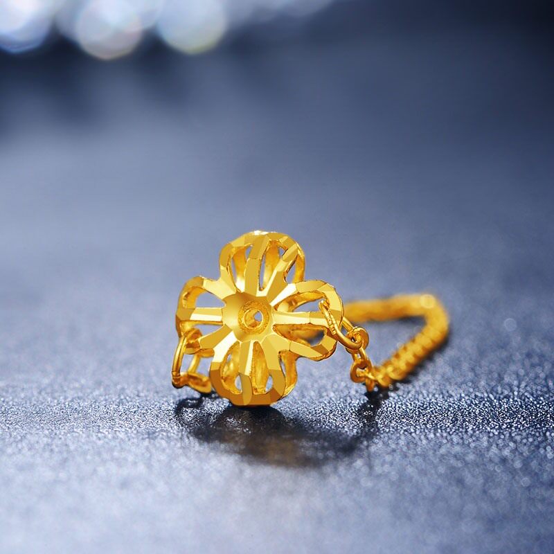 黄金戒指999足金转运珠四叶草链戒金戒子指环女款24k金软戒指礼物