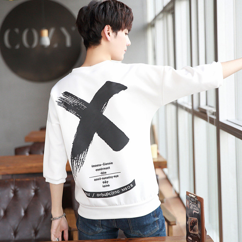卫衣男春秋套头情侣男装潮牌嘻哈衣服韩版潮boy学生七分袖宽松t恤