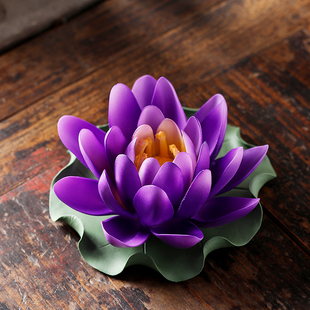 陶瓷紫色莲花新中式佛前供花荷花摆件禅意线香香插高级工艺品装饰