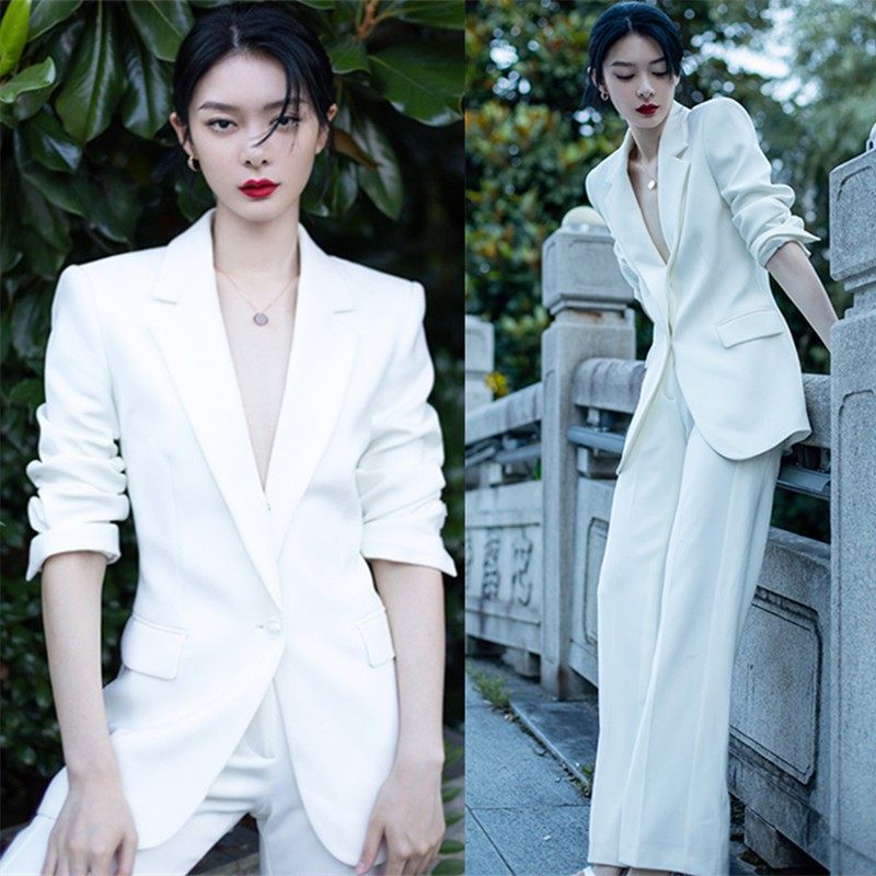 高级感春夏新款白色西装外套休闲套装女气质职业西服阔腿裤两件套