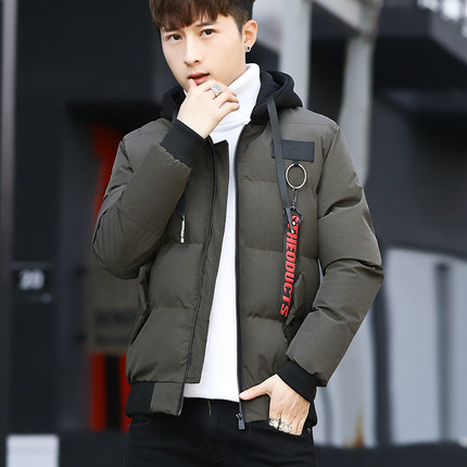 冬季短款棉衣男加厚青年帅气连帽外套男棉袄子修身学生休闲棉服潮