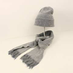 高档纯色兔毛针织帽子围巾两件套男女秋冬季加厚保暖毛线帽围脖潮
