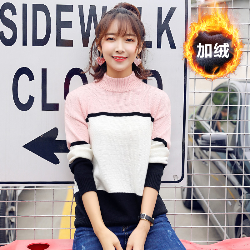 2017秋裝新款韓版學生打底毛衣女高領套頭鼕季長袖針織衫毛線衣