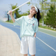 初中生少女短袖T恤夏季2025新款学生休闲运动条纹方领宽松ins半袖