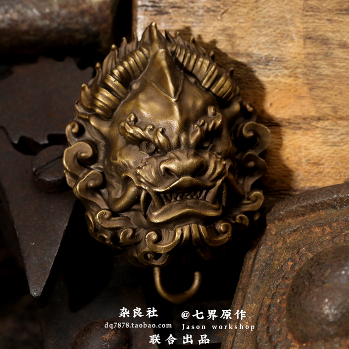 杂良社原创2023新款黄铜狮头貔貅腰挂腰带钥匙扣中国风男士礼包邮