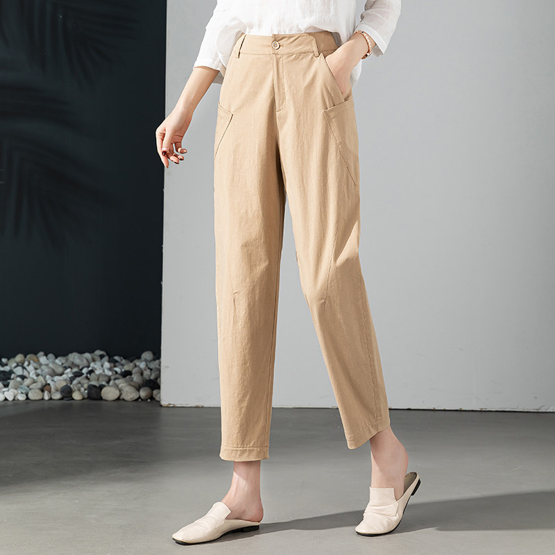卡其色裤子女九分哈伦裤2022春季新款休闲裤宽松显瘦老爹裤萝卜裤