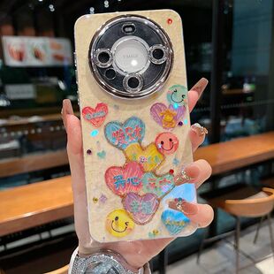 适用华为mate70系列苹果新款手机壳mate60pro高级感微笑脸文字P70/P70pro全包镜头膜翻盖支架时尚女款保护套