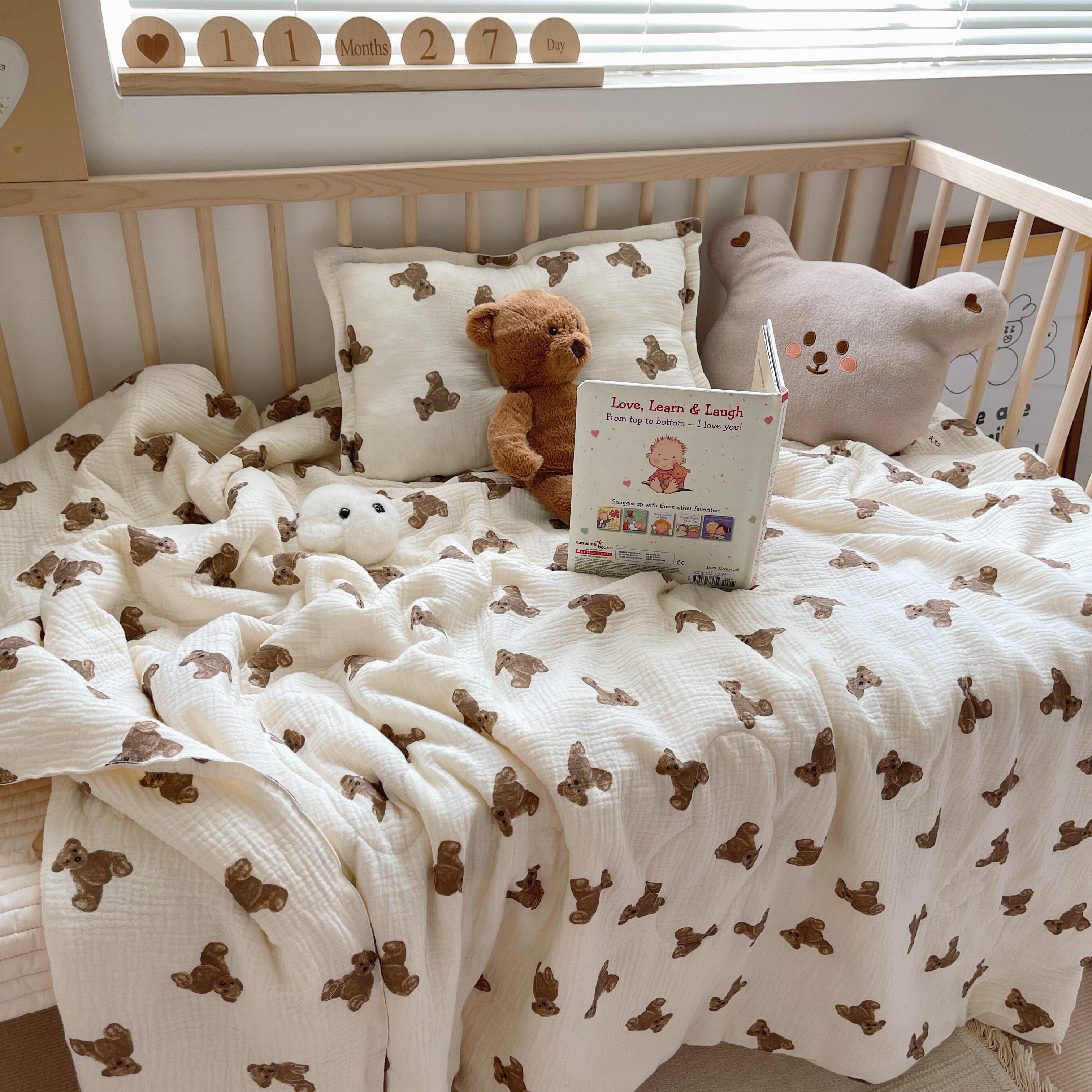 韩国小熊双层皱皱纱大豆纤维夏凉被儿童空调被幼儿园午睡小被子薄