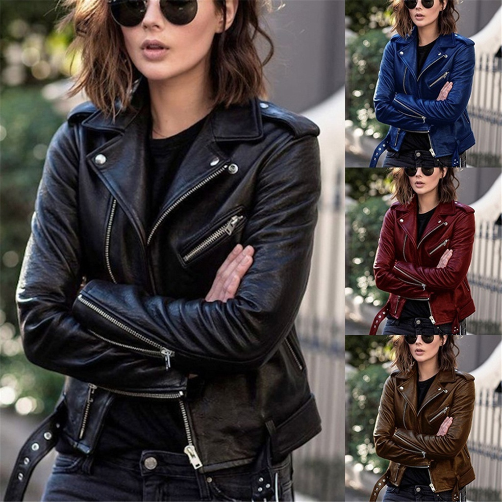 NEW Faux Leather Jacket Women Casual PU Coats For Ladies 5XL