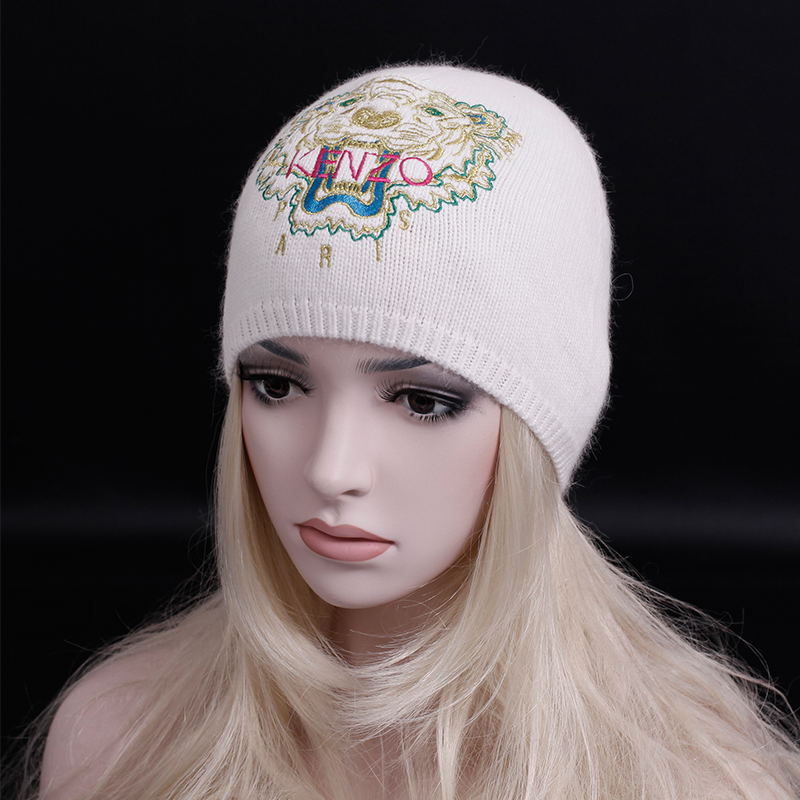 秋冬欧美外贸羊毛帽针织女帽刺绣老虎头帽子шапка wool hat