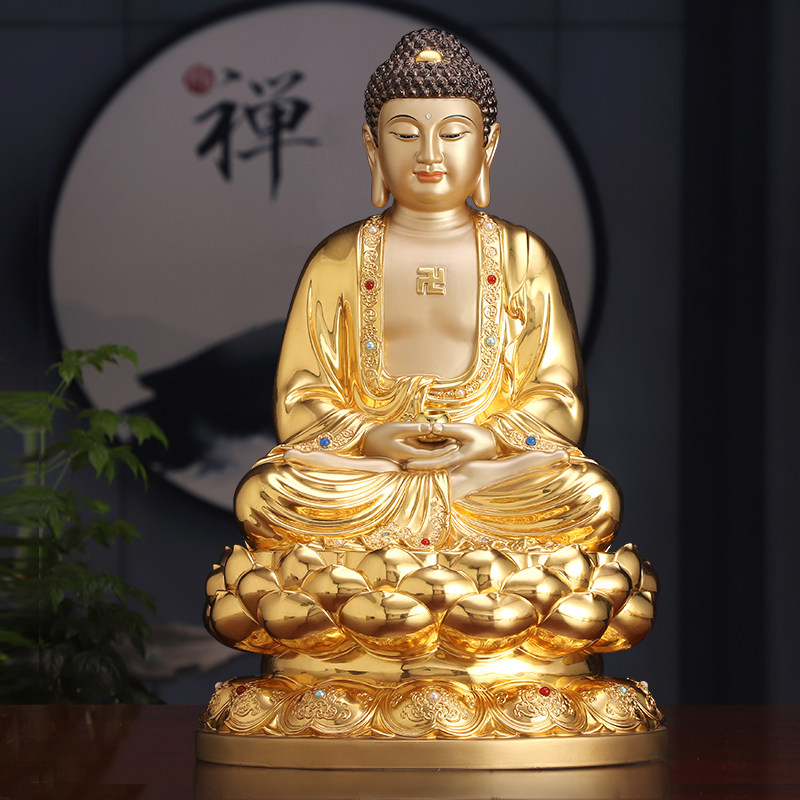 圆通超市总店的优惠券大全—台湾盛凡纯铜鎏金佛像三宝佛摆件释迦牟尼