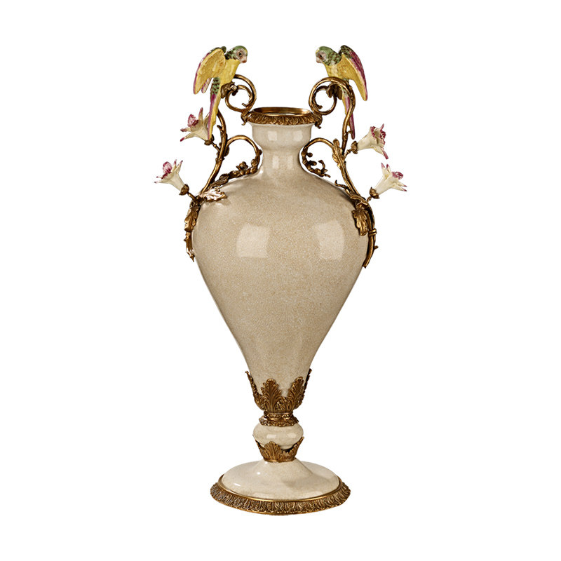 蒂高美居 奢华复古陶瓷镶铜花器花插欧式家居客厅装饰品花瓶摆件