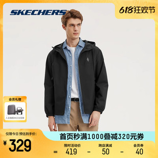 Skechers斯凯奇连帽外套2024年新款黑色男子防泼水舒适保暖运动服