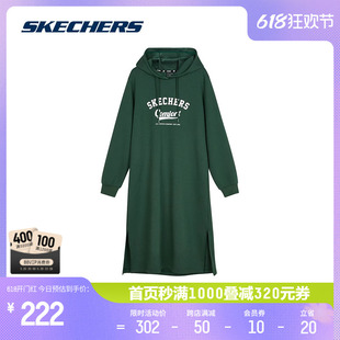 Skechers斯凯奇春季女子连帽卫衣连衣裙休闲运动时尚百搭宽松舒适