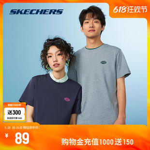 Skechers斯凯奇情侣短袖2024年男女同款T恤美式清爽速干印花上衣