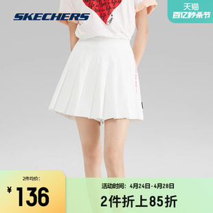 Skechers斯凯奇女子运动裤裙夏季速干凉感白色百褶短裤甜美可爱