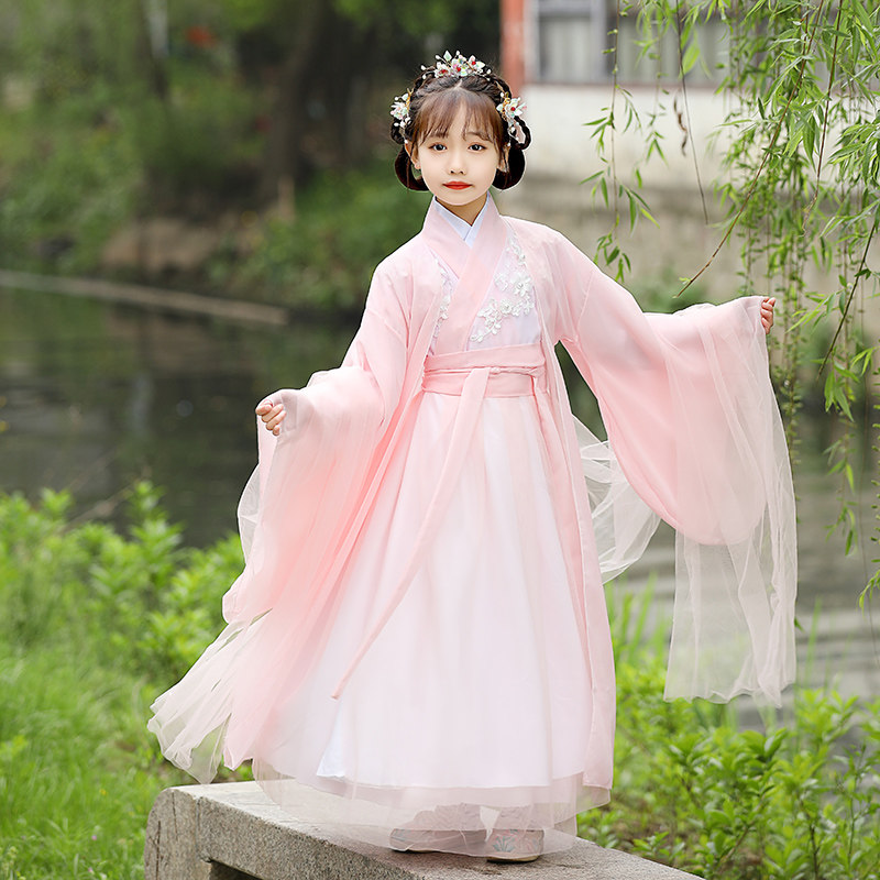 汉服女童春季连衣裙超仙襦裙中国风唐装2023新款春秋儿童樱花古装