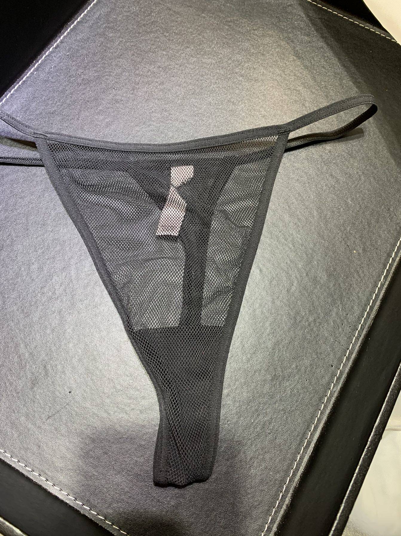 轻奢黑色网纱透明女士丁字内裤网眼性感火辣夏季提臀翘臀大码小码