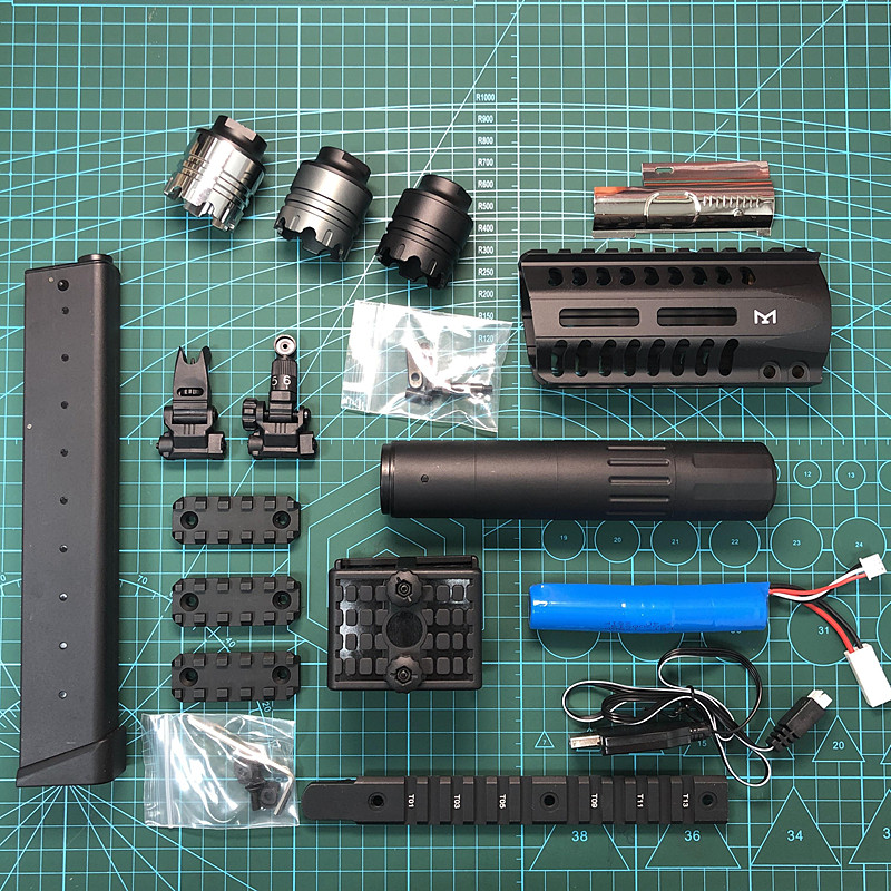 小月亮arp9水弹枪改装配件金属鱼骨导轨片火冒夜光消音弹夹鼓电池