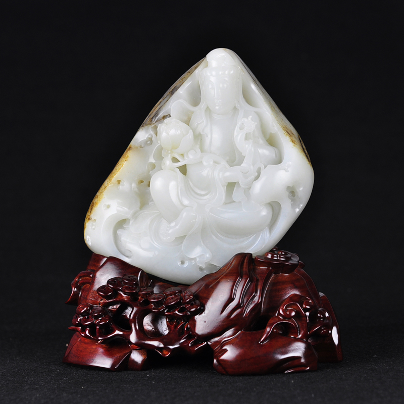 省级玉雕大师李先锋作品 和田玉籽料观音摆件