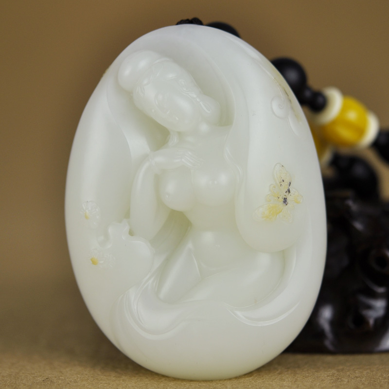 玉雕名家刘沛显作品 新疆和田玉籽料美女手把件 235克