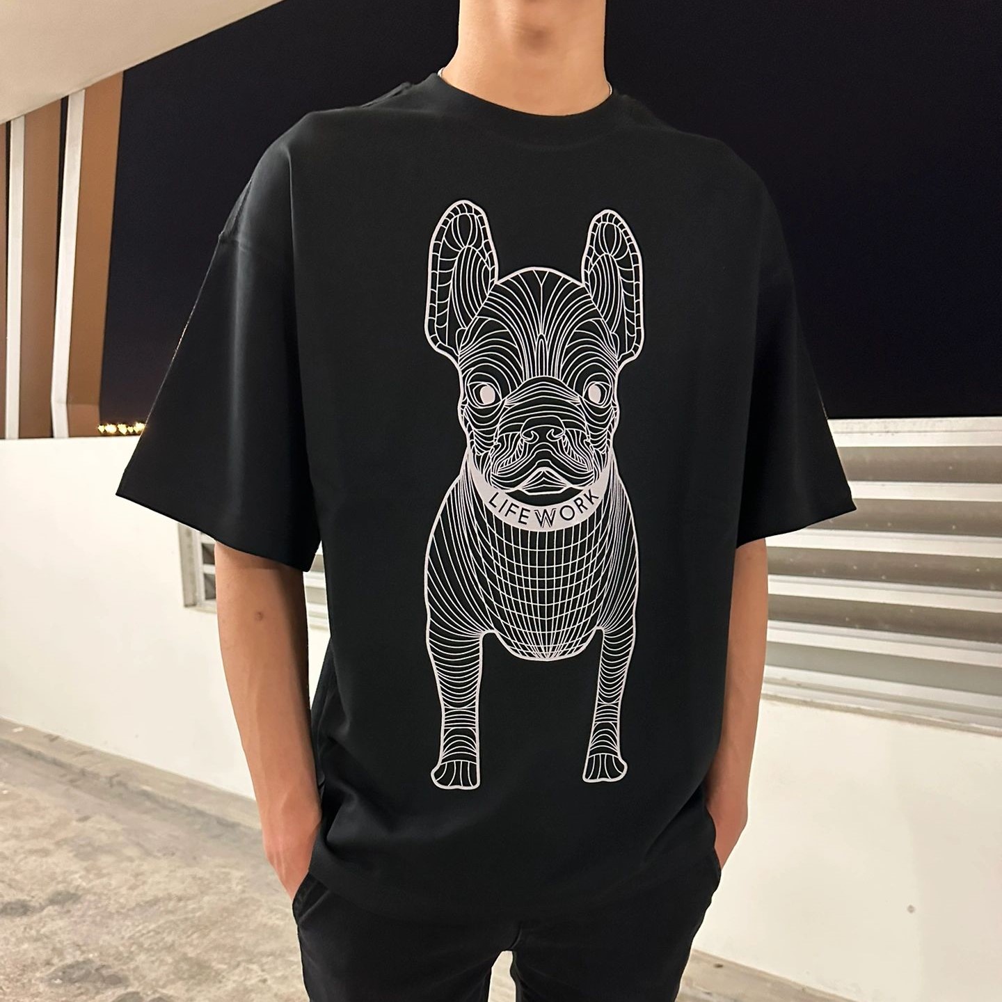 韩国潮牌lifework法斗狗短袖夏季新款t恤