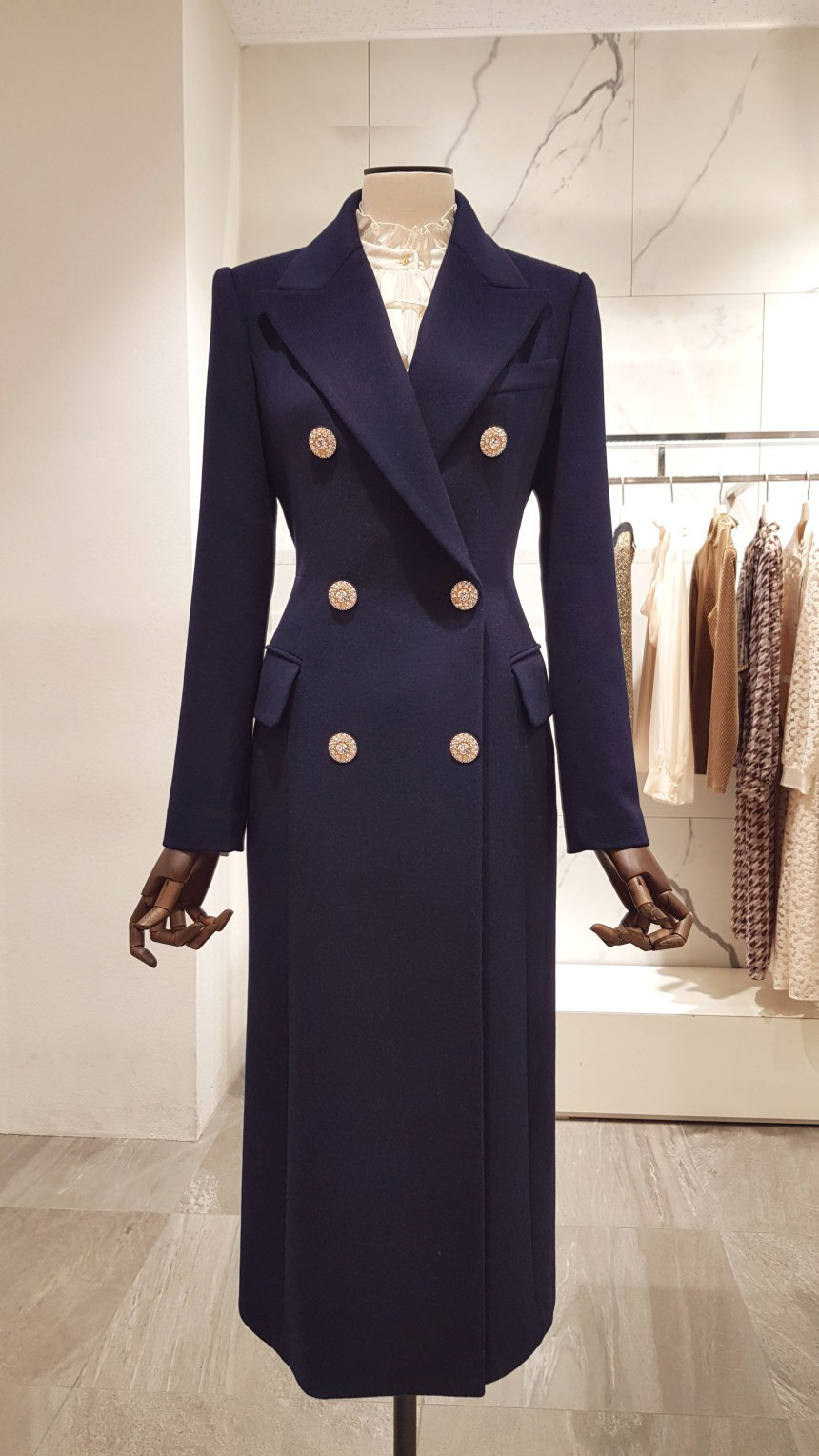 高端新款通勤纯色双排扣修身西装领中长款羊绒大衣外套女定制冬优惠券