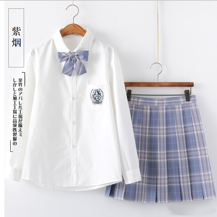 热销jk制服燕子家_正版紫烟格裙jk制服衬衣女秋季刺绣衬衫长袖上衣