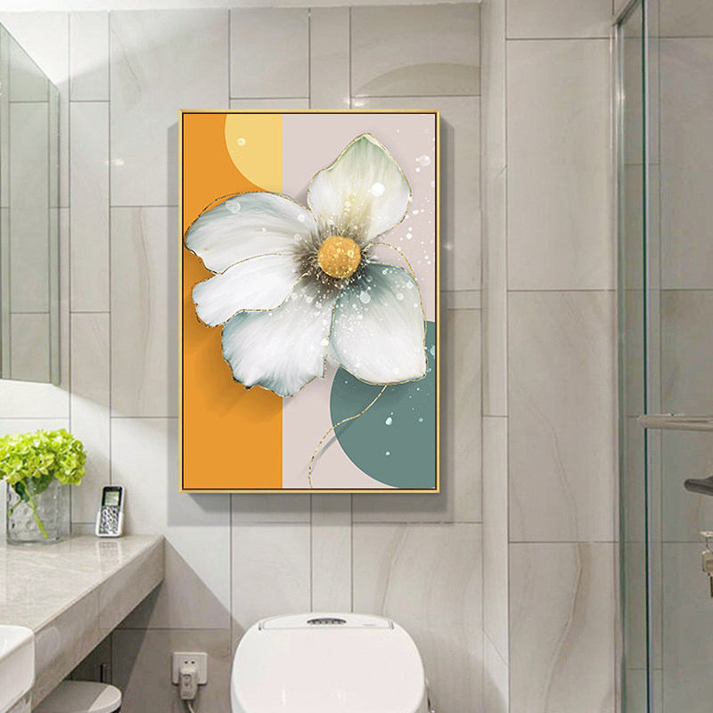 现代轻奢卫生间浴室铝板防水画酒店马桶背景墙免打孔挂画植物花卉