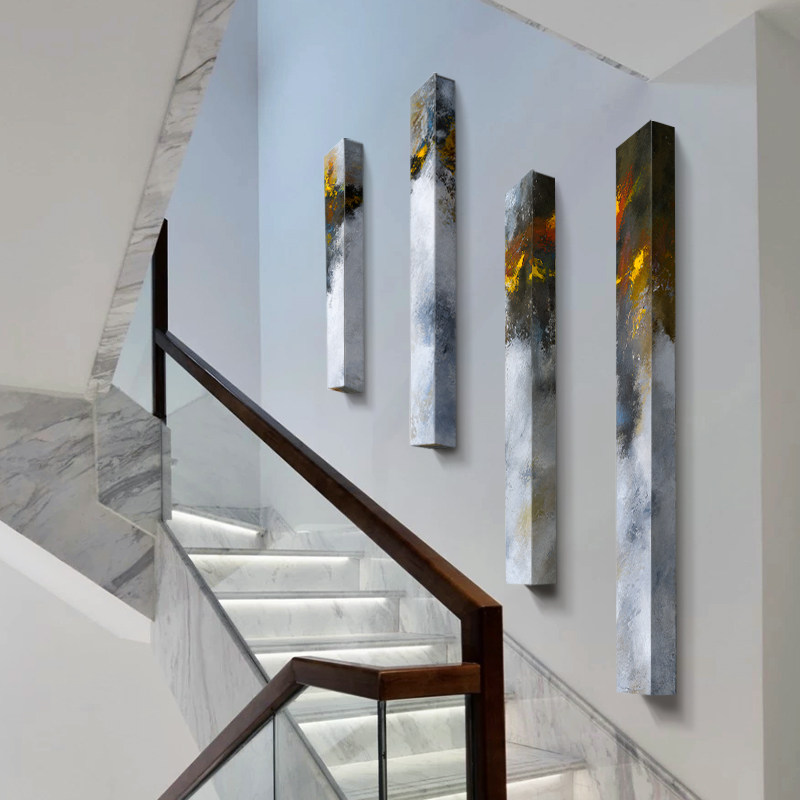 原创立体竖版玄关装饰画新中式现代简约抽象壁画过道楼梯别墅挂画