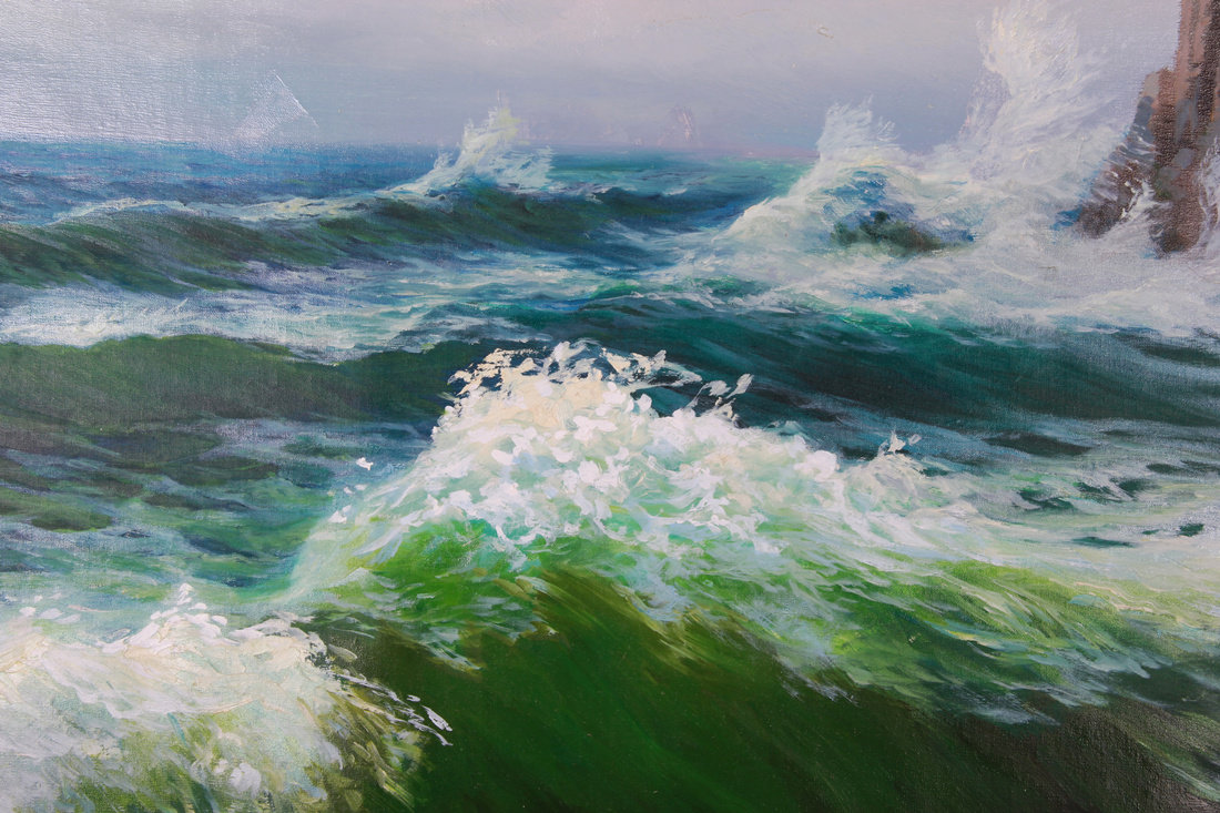 金光哲 《丛石的波浪》朝鲜名家油画