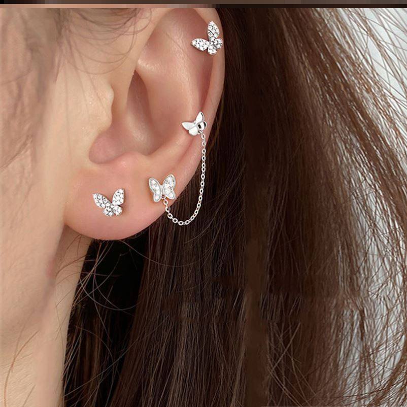 适合两个耳洞的耳环双耳洞耳饰耳钉一体式双耳钉上下两耳洞耳连潮