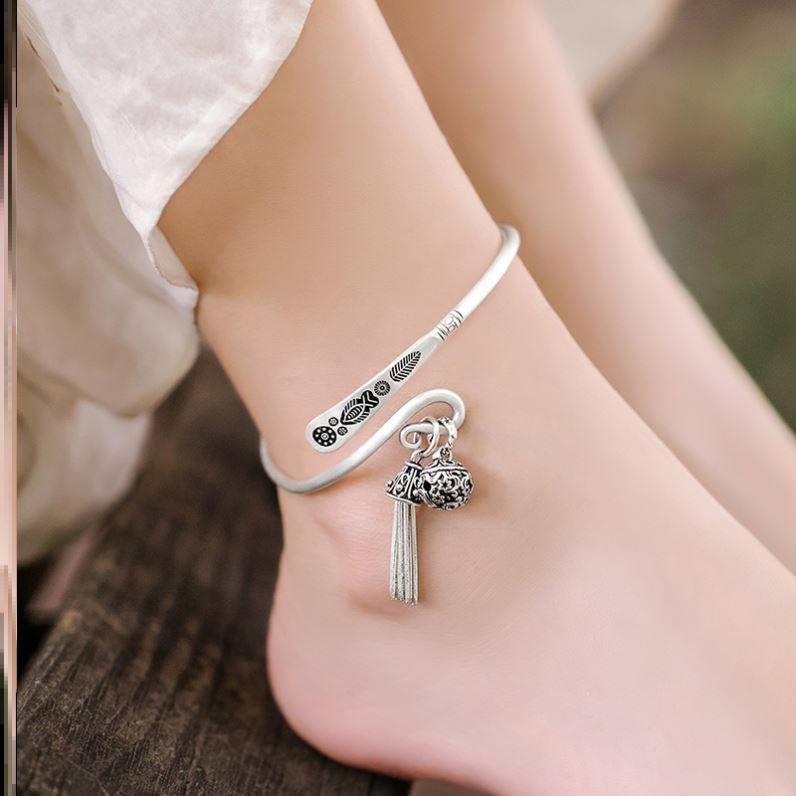 永久脚环纯银脚链女士款高级感ins小众设计2022新款潮夸张脚镯